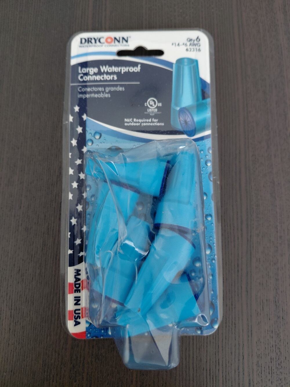 DryConn 62316 Large Waterproof Wire Connectors Aqua Blue Outdoor 6-Pack NEW